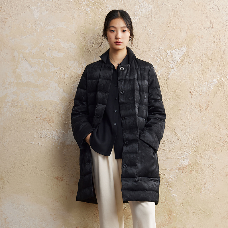 璞宿pusu新中式提花女中长款羽绒服国风写意立领鹅绒服53765