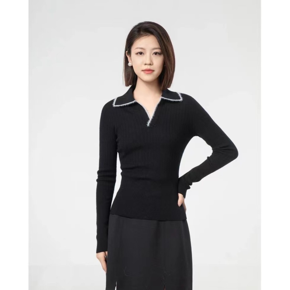 AMASS/阿玛施阿玛施长袖时尚百搭气质修身小香风翻领针织5399635