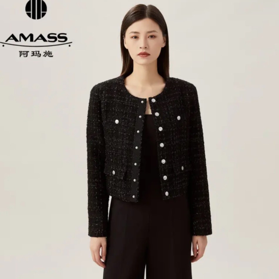 【商场同款】阿玛施新款春装圆领花呢小香外套5400827