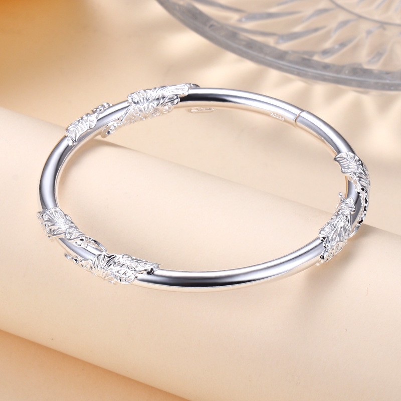 足银手镯 A40繁花似锦开口相思腾花丝女手镯复古绕藤手环