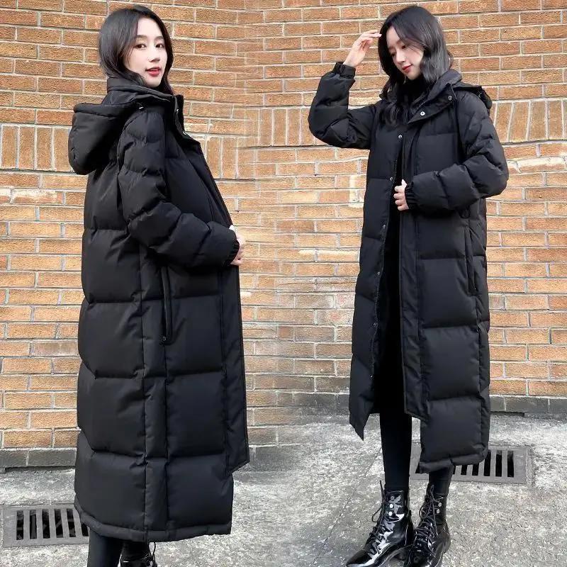 秋冬黑色羽绒服2023年新款女冬情侣加厚长款羽绒服长过膝到