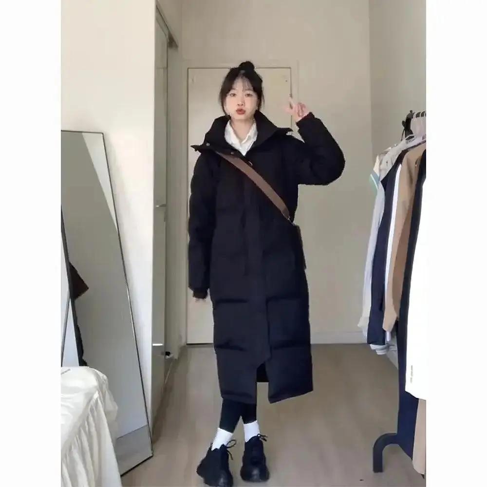 高品质中戏长款羽服女冬季过膝加厚外套宽松连帽衣袄2023年新款