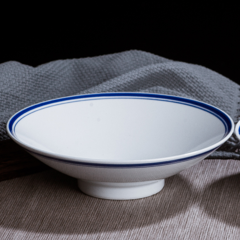 【釉下彩子母线高足斗笠盘】餐具碗菜碗浅口碗景德镇陶瓷蓝边碗家用
