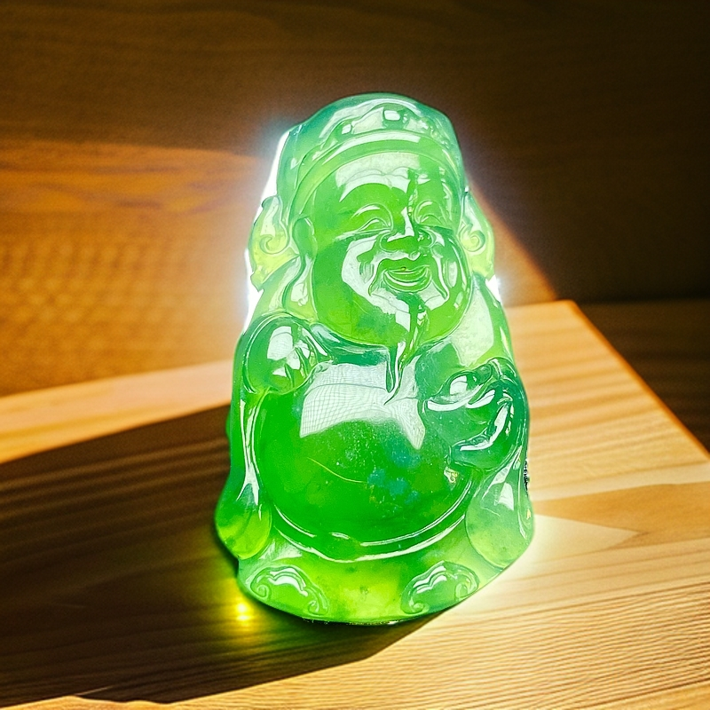 天然翡翠A货财神吊坠014高冰晴水底厚装背面一刀切男女款轻奢招米