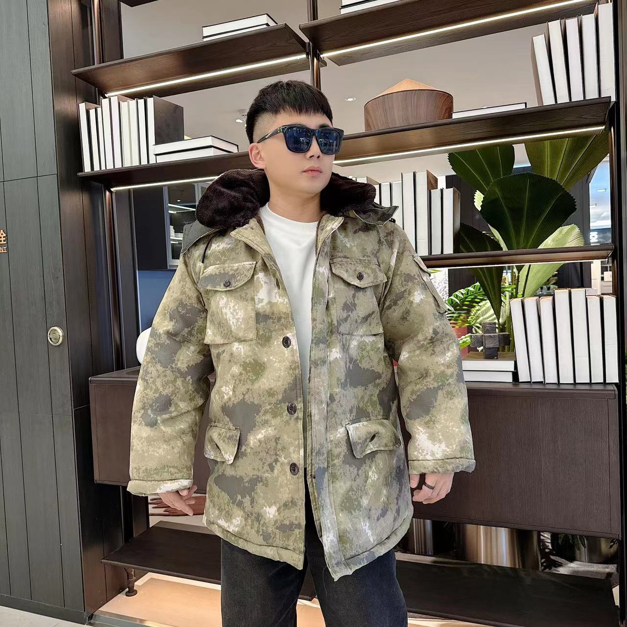 中长款迷彩劳保棉大衣男冬季加绒加厚冷库保暖防寒工作服连帽棉服