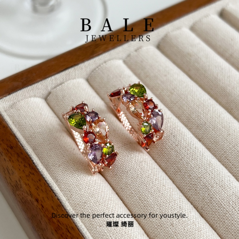 铜合金合成锆石耳饰 E2173 气质轻奢时尚百搭小众简约彩色ins