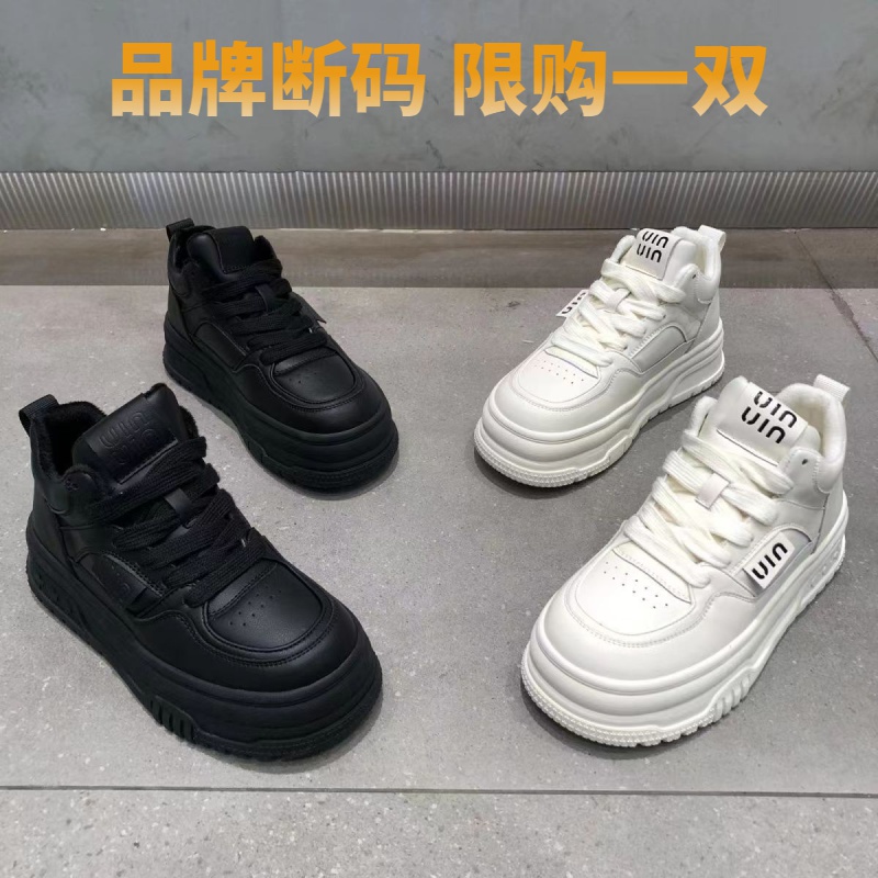 断码意尓康韩版高帮小白鞋厚底松糕女鞋2023冬新款加绒百搭休闲运
