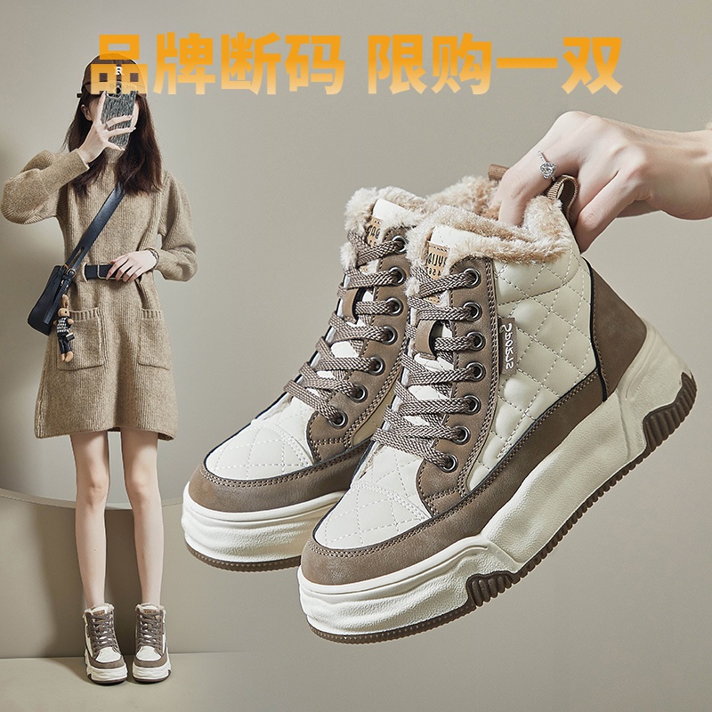 断码意尓康加绒高帮小白女鞋2023冬季新款学生板鞋ins韩版保暖休