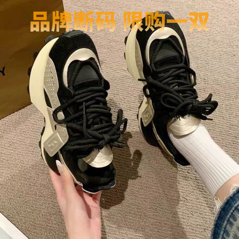 断码意尓康小个子老爹女鞋秋冬款2023休闲厚底百搭美拉德爆款加绒
