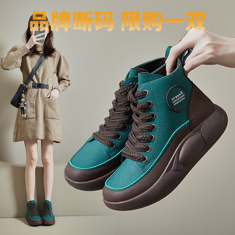 断码意尓康2023冬季高帮加绒新款韩版ins女学生厚底增高运动板鞋