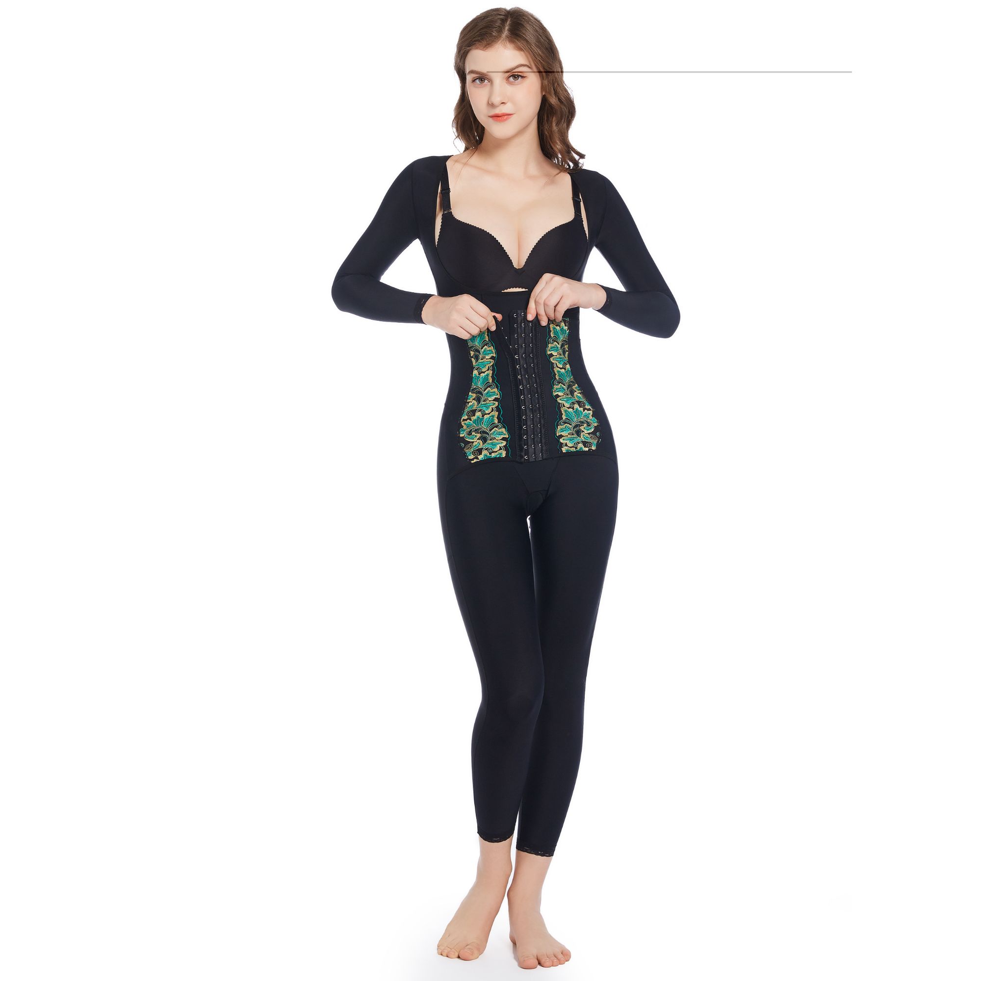 体雕强压塑形美体内衣收腹束腰提臀瘦腿全身长袖连体塑身衣产后女