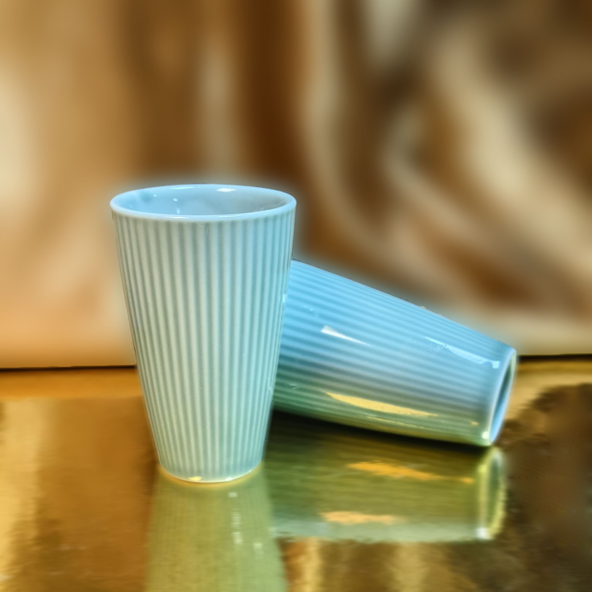 精致手工绿色竖纹品茗杯中式淡雅绿家用主人杯纯色简约水杯茶杯