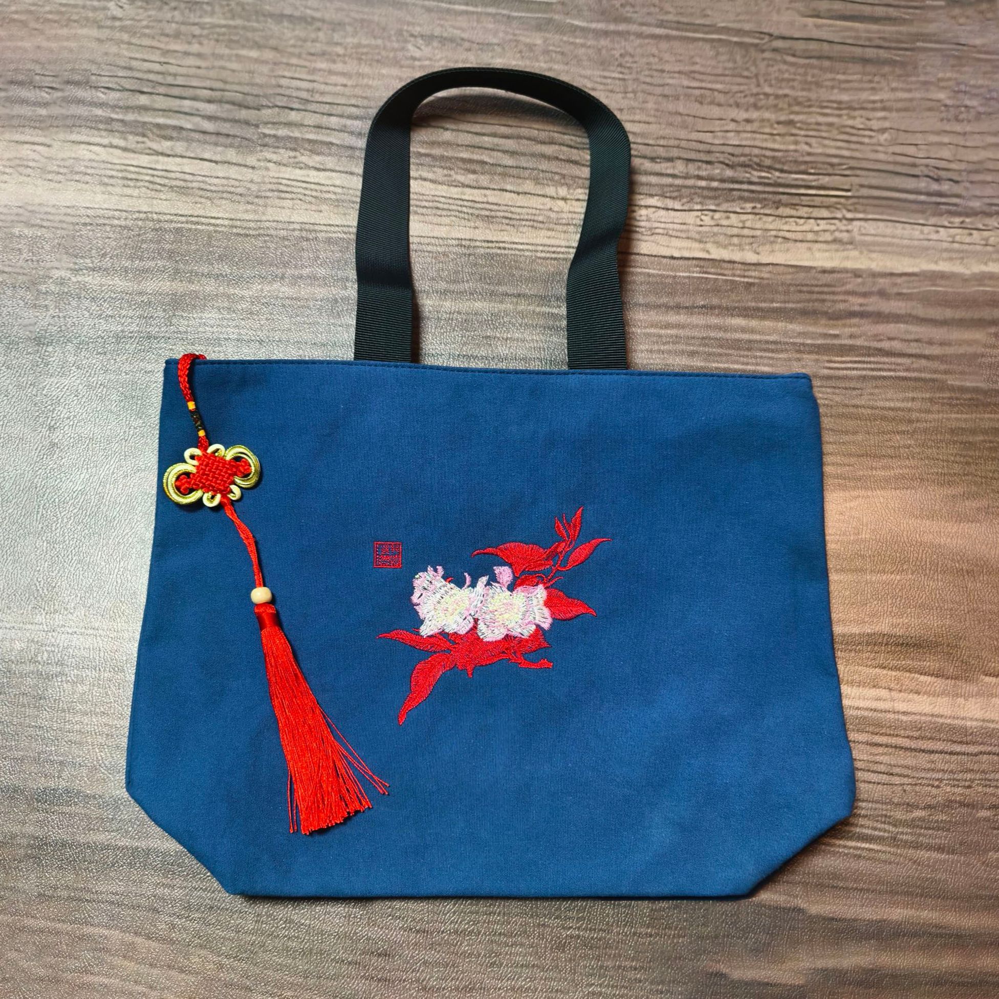 国风蓝色大容量手提包单肩包配流苏休闲复古中国风古风古风古风