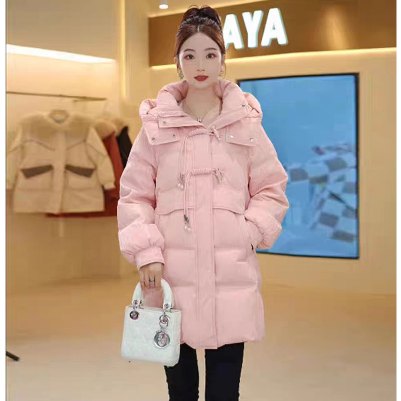 保暖优质羽绒服女2023高档冬季白鸭绒中长款连帽宽松时尚保暖外套