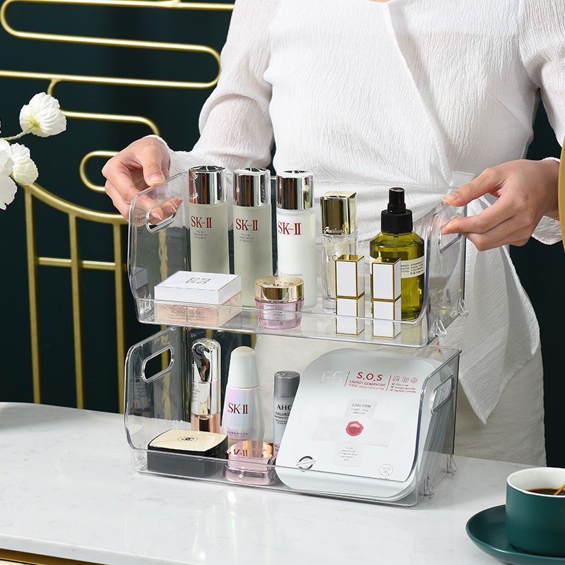 桌面化妆品收纳盒梳妆台整理盒透明放面膜盒家用宿舍护肤【恒然】