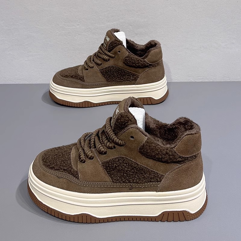 加绒高帮鞋女2024春季新款厚底增高毛毛鞋时尚休闲百搭保暖棉鞋