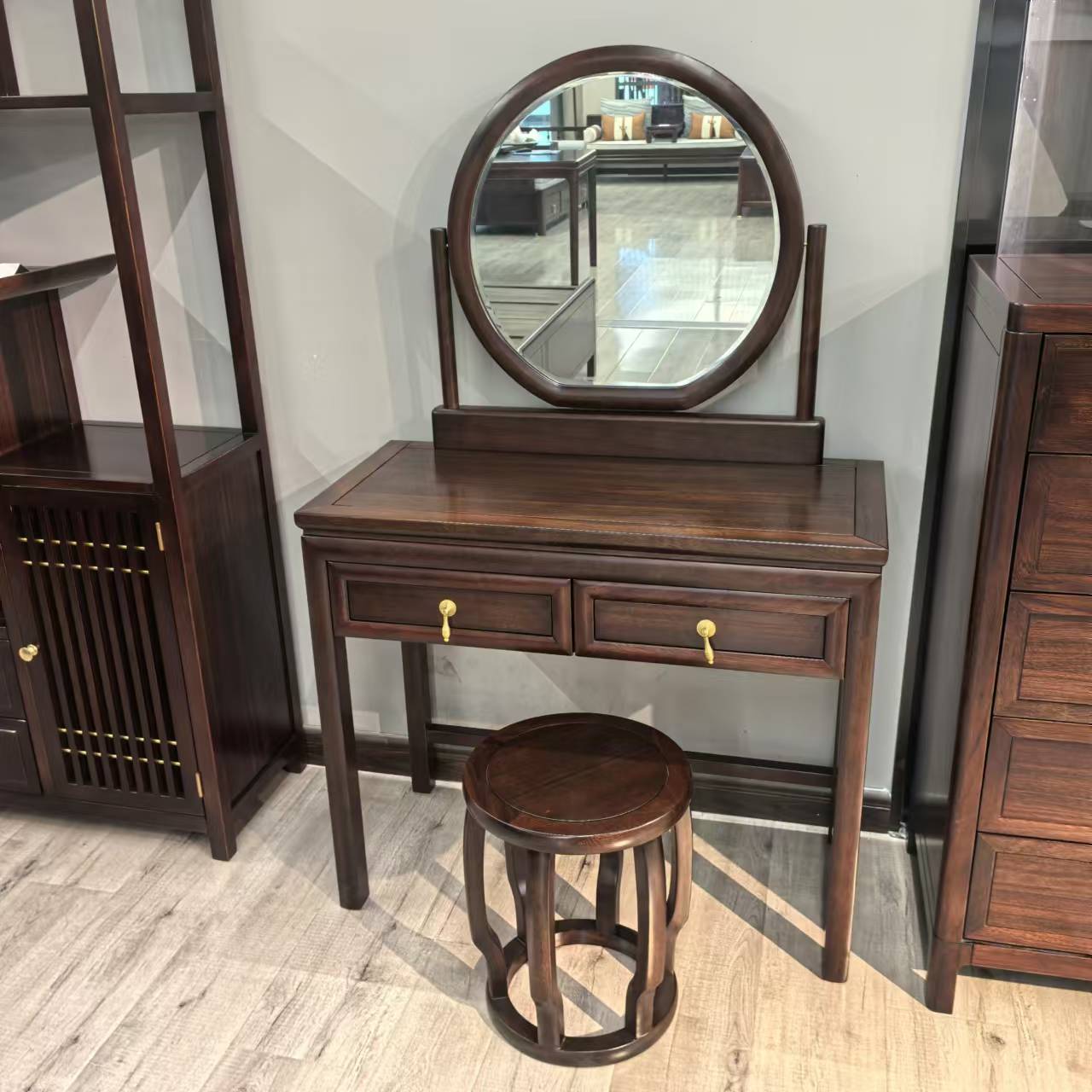 黑檀木梳妆台 新中式梳妆台 家用梳妆台 可翻转镜子梳妆台