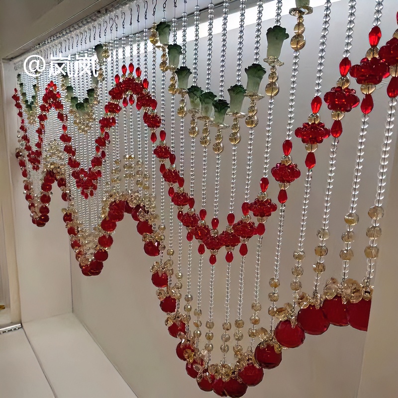 卧室门房间室内主卧水晶珠帘门帘玄关卧室帘波浪红灯笼团团圆圆