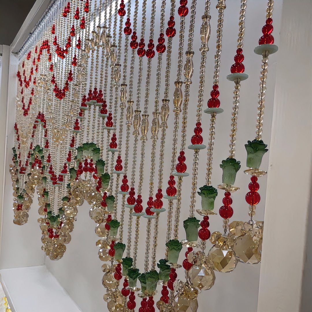 水晶珠帘门客厅隔断网红波浪水晶帘鸿运当头