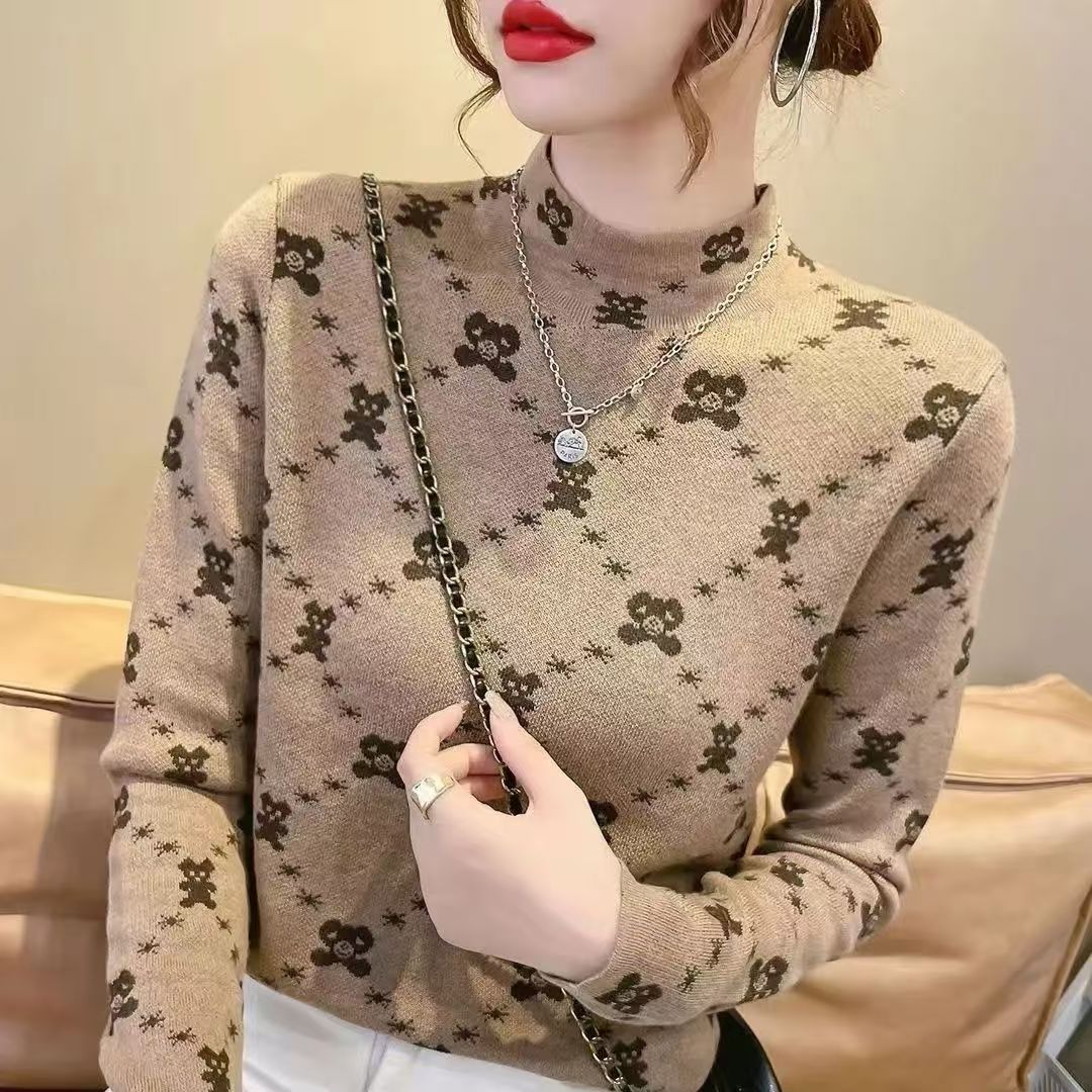 2025秋冬半高领德绒双面磨毛亲肤女士保暖衫柔软气质百搭-小熊