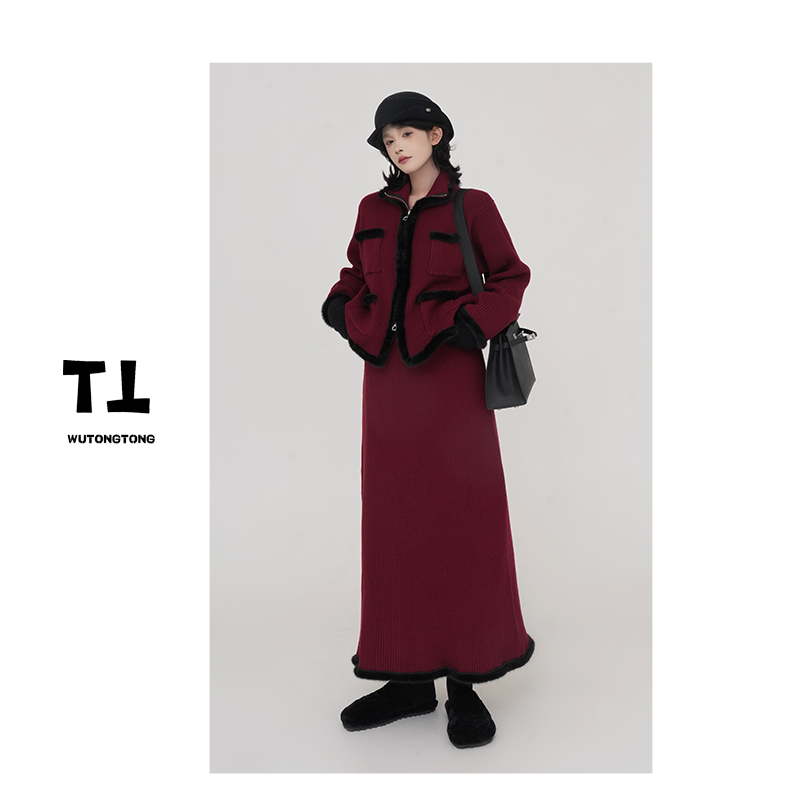 吴童童现货【鲸之歌】冬季加厚款毛衣两件套女针织半身裙套装61535