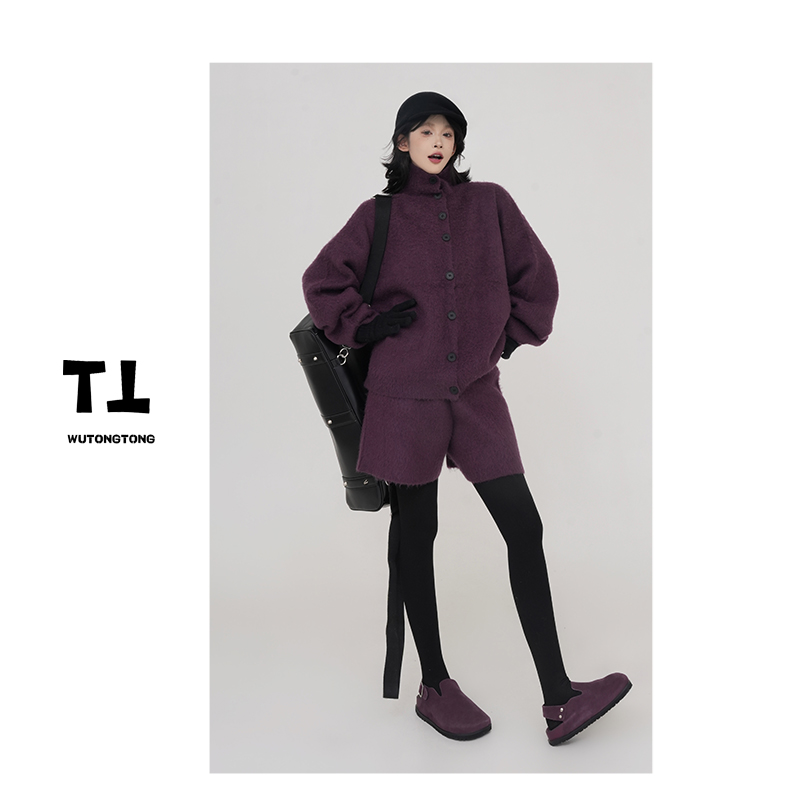 吴童童现货【梦岛】冬季加厚毛衣两件套女休闲针织短裤套装61533