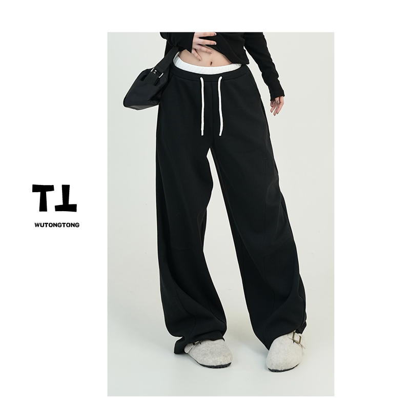 吴童童现货【悠闲假日】秋季百搭系带宽松阔腿裤女休闲韩版裤61186