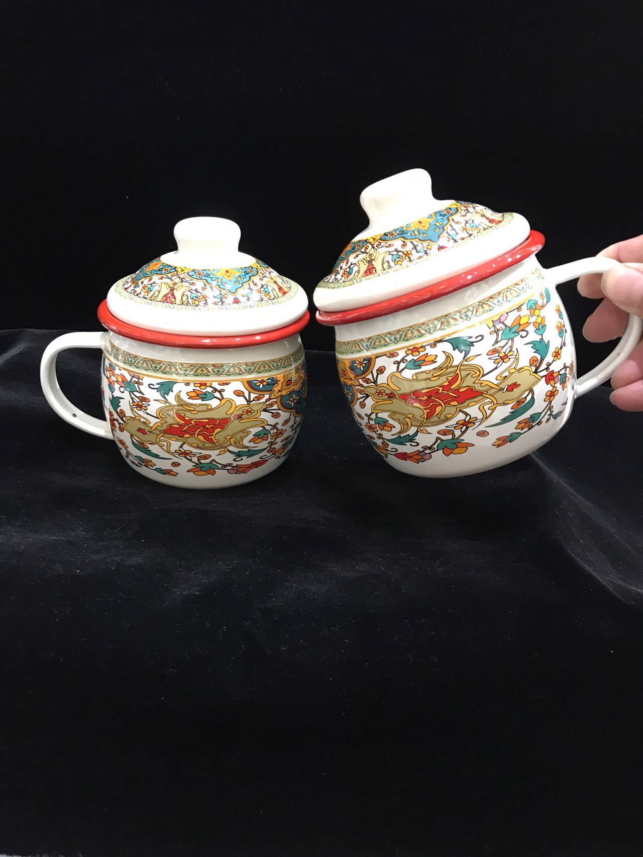 复古搪瓷茶杯8厘米小胖款式2只装