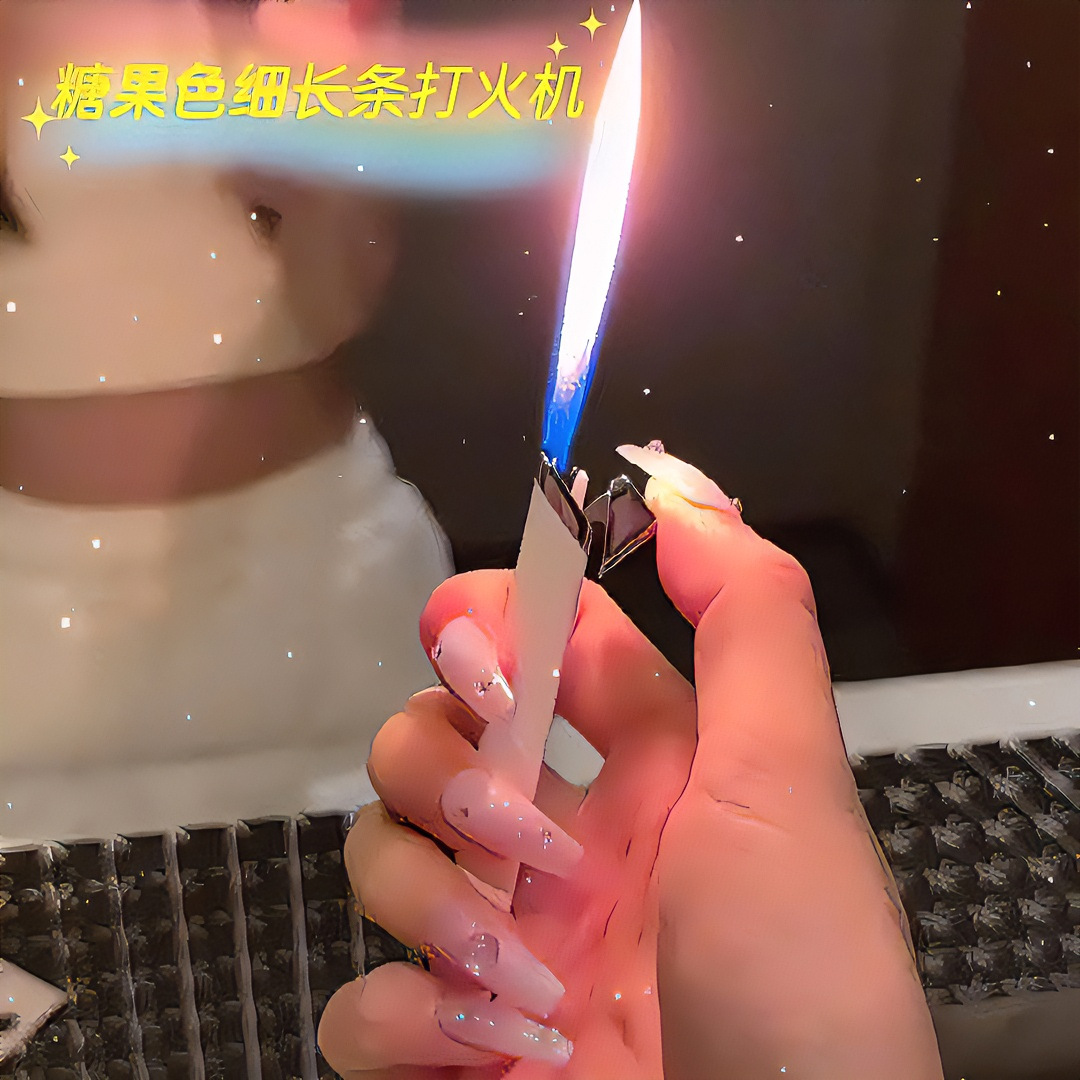 【抖工厂精选】时尚糖果色细支明火充气打火机小巧耐用便携男士简