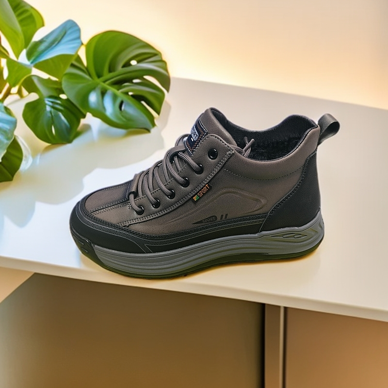 男鞋冬季加厚加绒保暖防水皮面秋冬舒适百搭休闲鞋厚底高帮穿搭