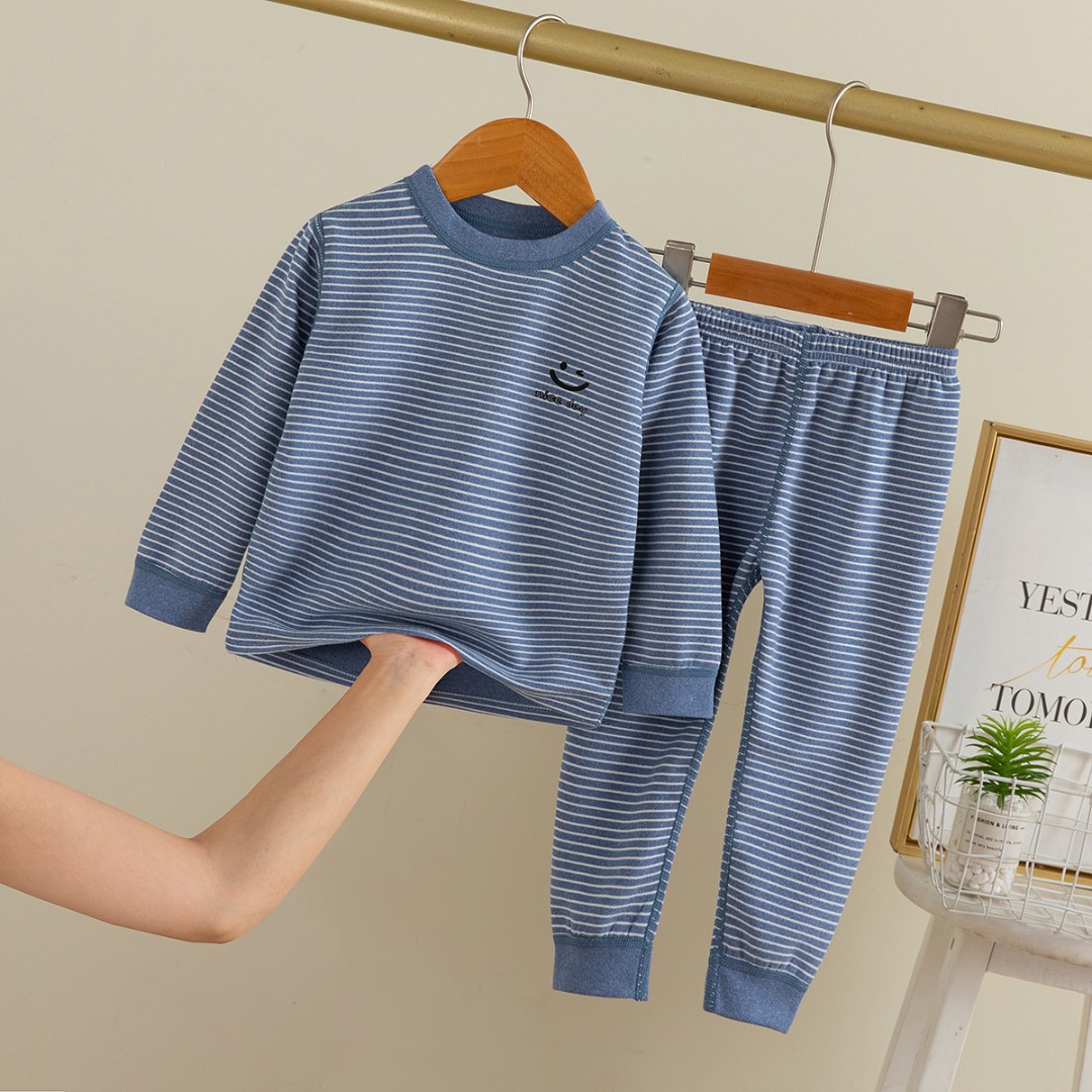 儿童无骨德绒条纹儿童秋衣秋裤保暖衣套装新款秋冬中大童家居服