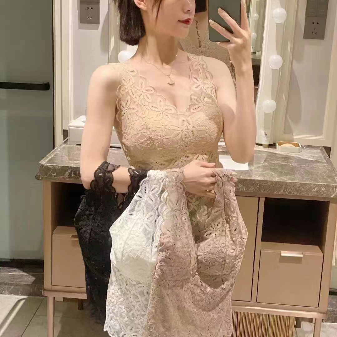 贴身背心带胸垫内衣内搭修身气质女装性感打底内衣蕾丝美背