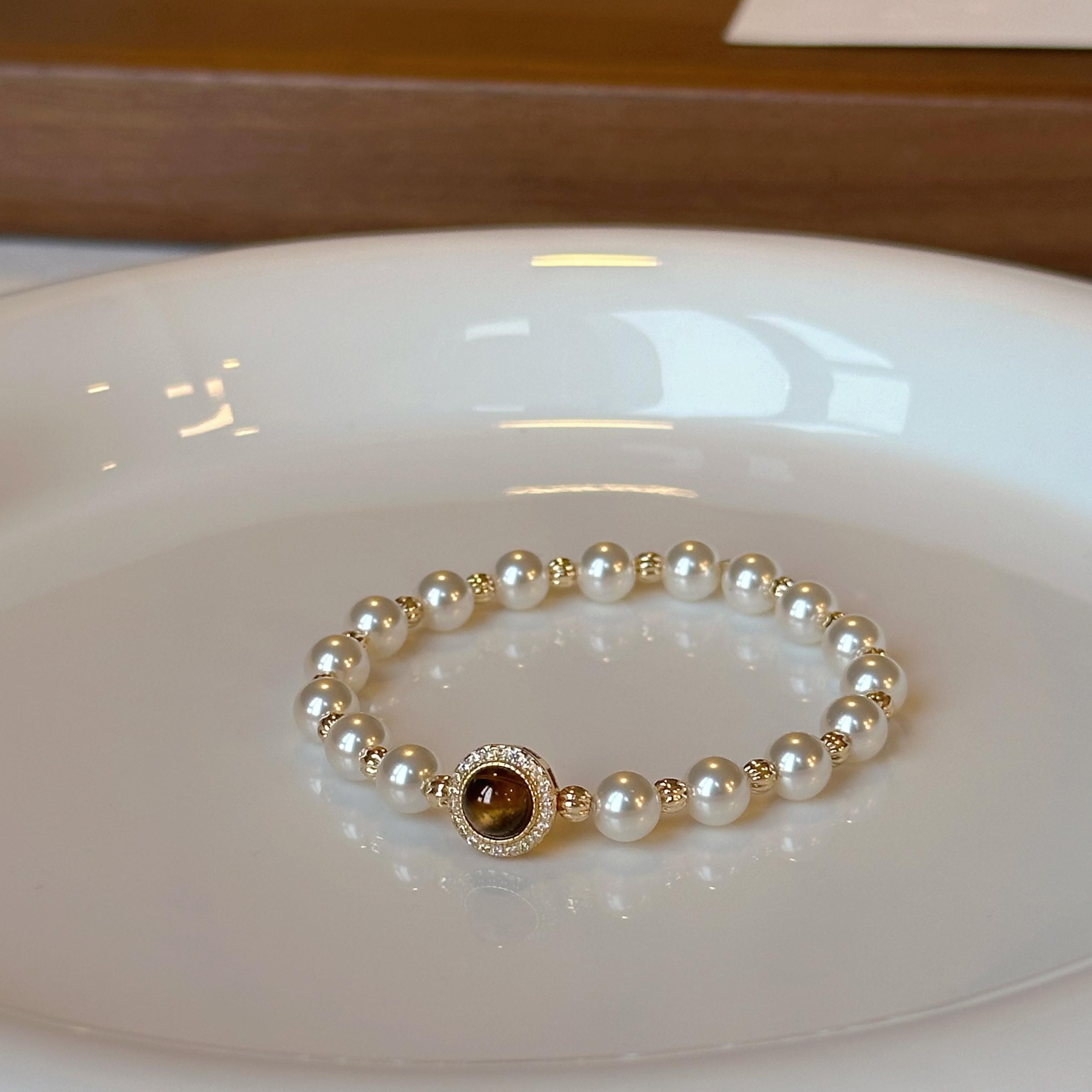 铜合金仿珍珠手链 鲛人语/焦糖拿铁 美拉德色系虎眼石珍珠手链女