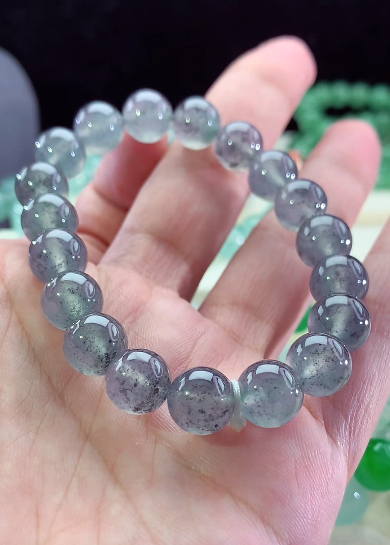 天然缅甸A货翡翠高冰黑刚胶块乌鸡手串