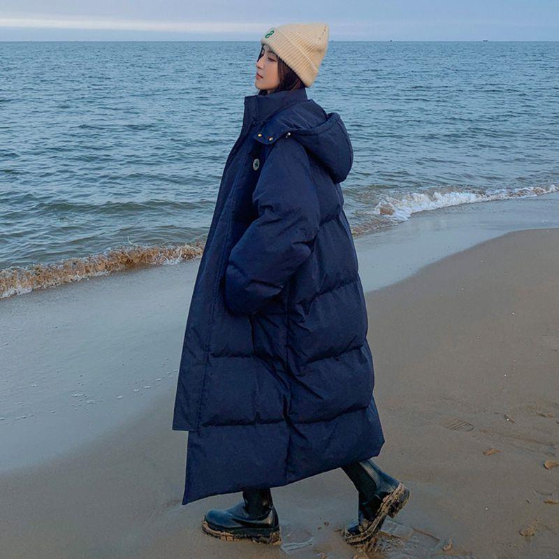 冬季特大码2-300斤加长款宽松棉服男女情侣款过膝加厚面包服棉袄