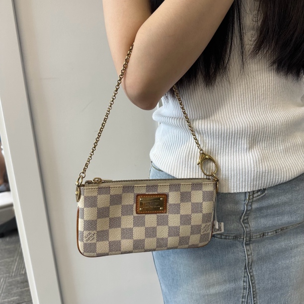 95新 LouisVuitton/路易威登 且曼中古 白棋盘格麻将包 95新 全原