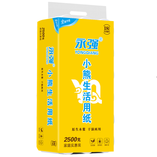 永强小熊印花2500克18卷可湿水卫生纸五层加厚大粗卷实惠