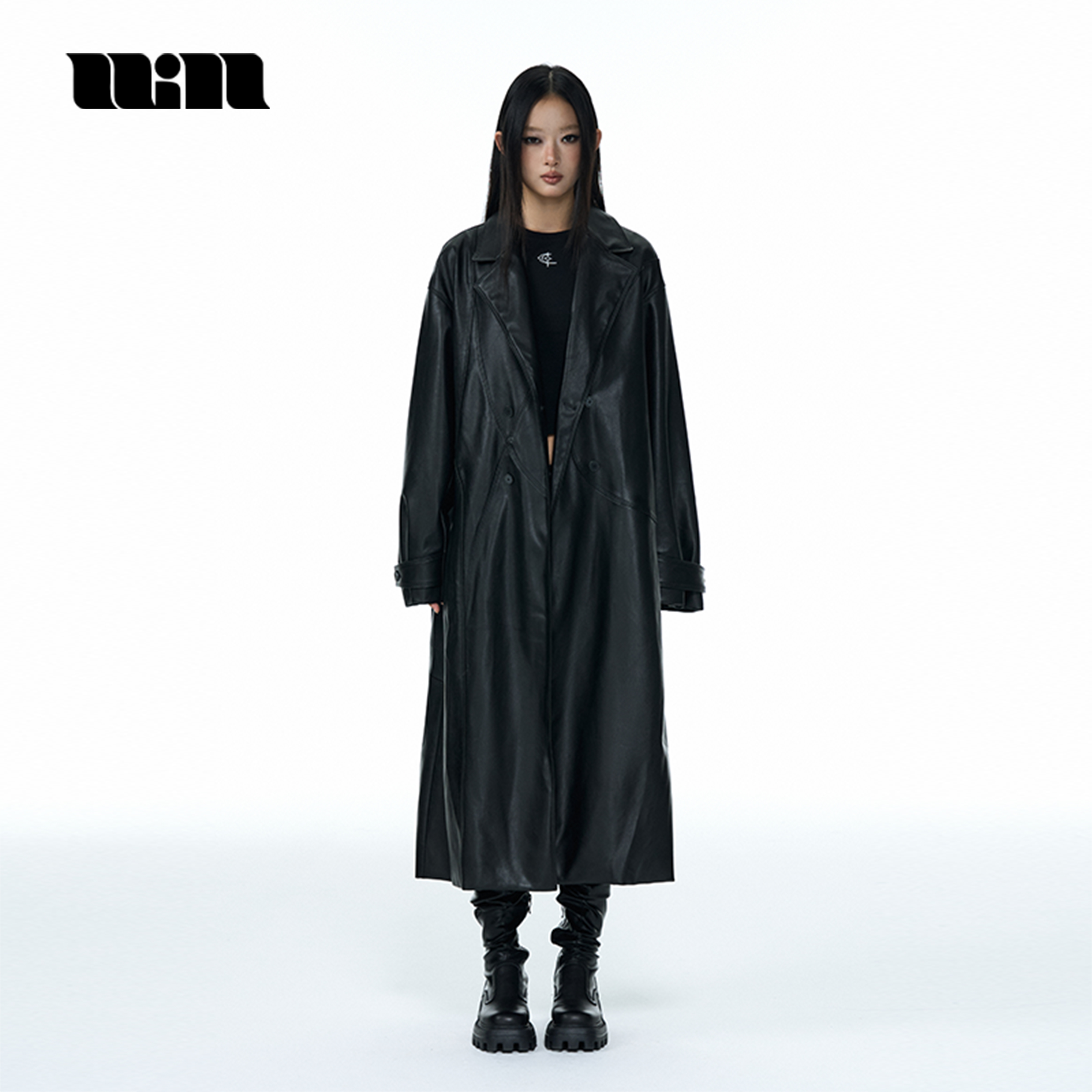 QUARTER IN NIGHT新款宽松百搭结构分割设计感皮风衣外套