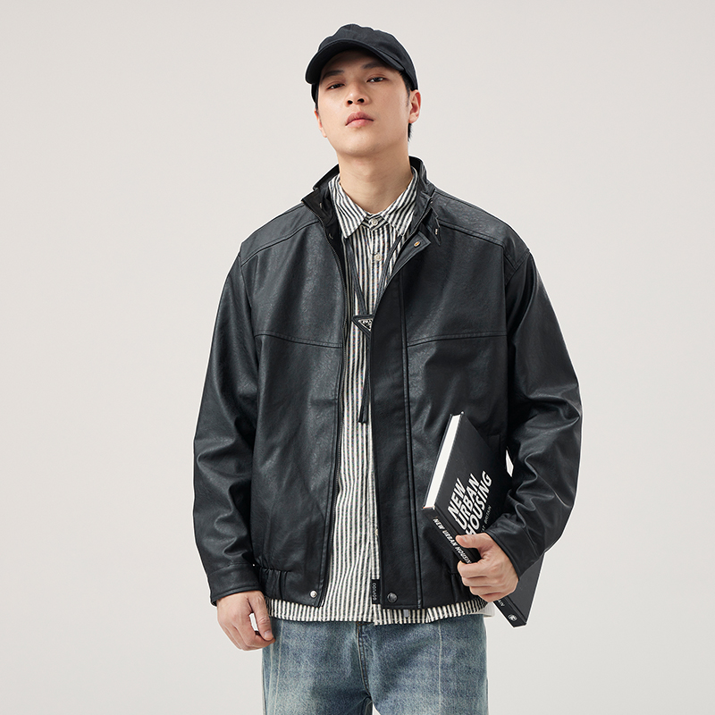 2024年秋季新款立领复古皮衣夹克男士休闲韩版美式潮流帅气简约