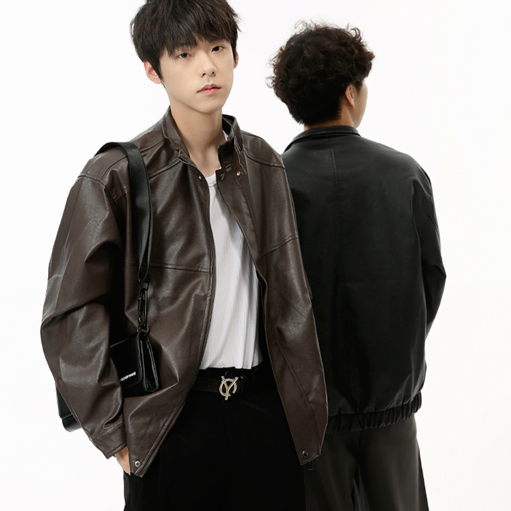 2024年秋季新款立领复古皮衣夹克男休闲男士百搭简约潮流春秋街头