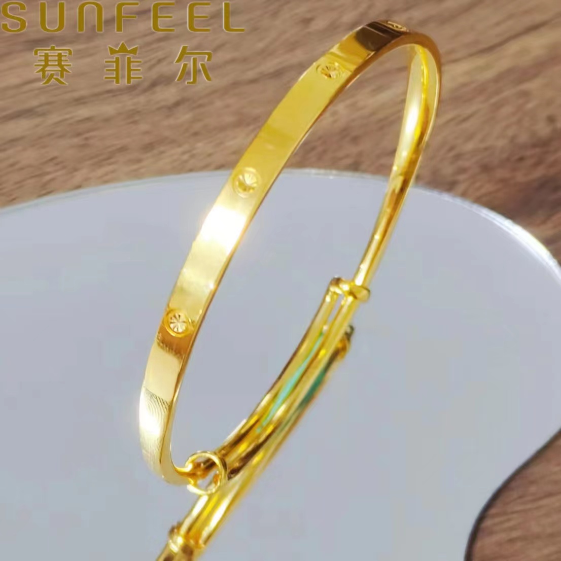 赛菲尔传世金手镯足金999.9米字亮面一字推手镯