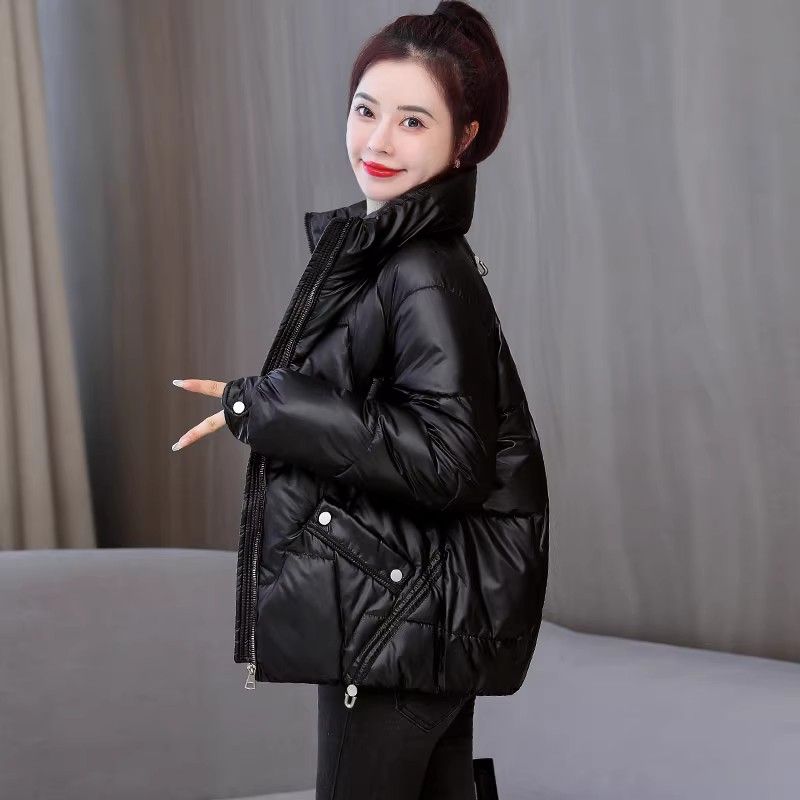反季亮面免洗羽绒棉服女短款2023年新款棉衣韩版宽松棉袄冬季外套