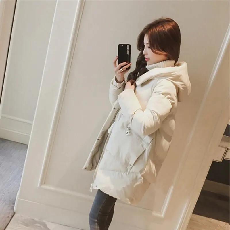 羽绒服服女中长款冬季加厚保暖羽绒服女学生韩版面包服宽松羽