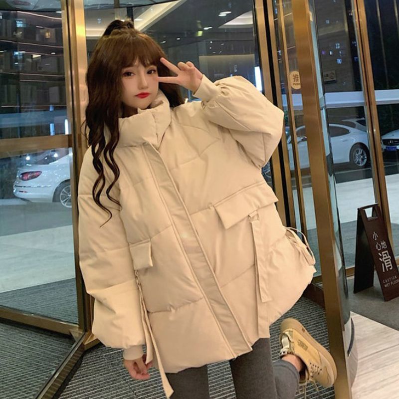 羽绒棉服外套女2023冬装新款韩版宽松大码小个子立领面包服棉衣潮