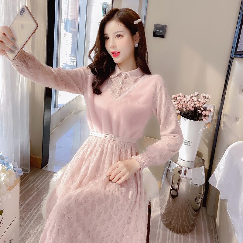 2023新款秋冬季女人味连衣裙女配大衣的长裙子加厚过膝内搭打底裙