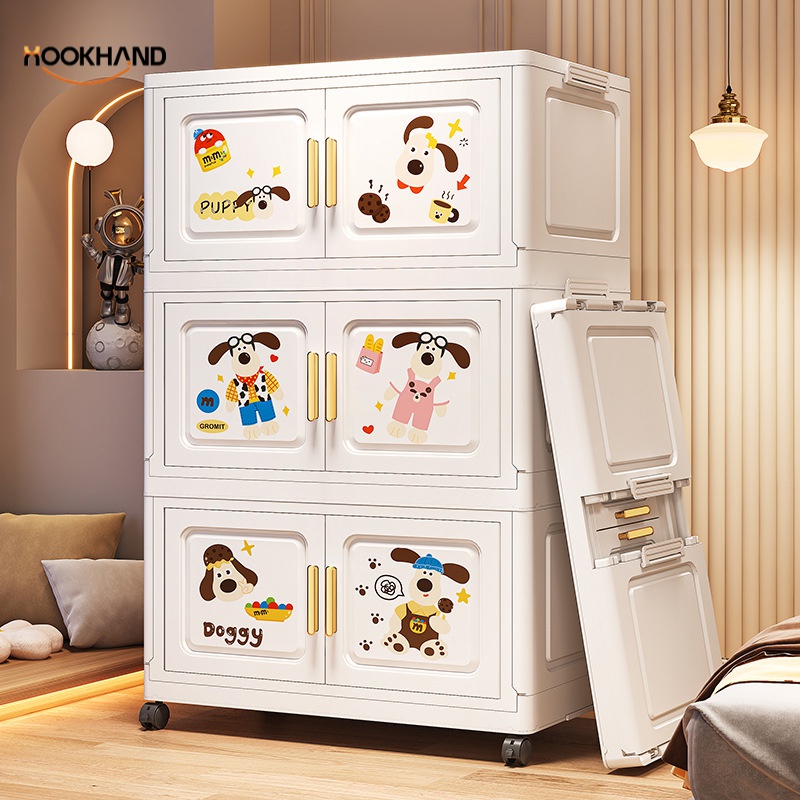 55--70面宽家用免安装宝宝衣柜儿童整理衣服零食玩具折叠储物柜子
