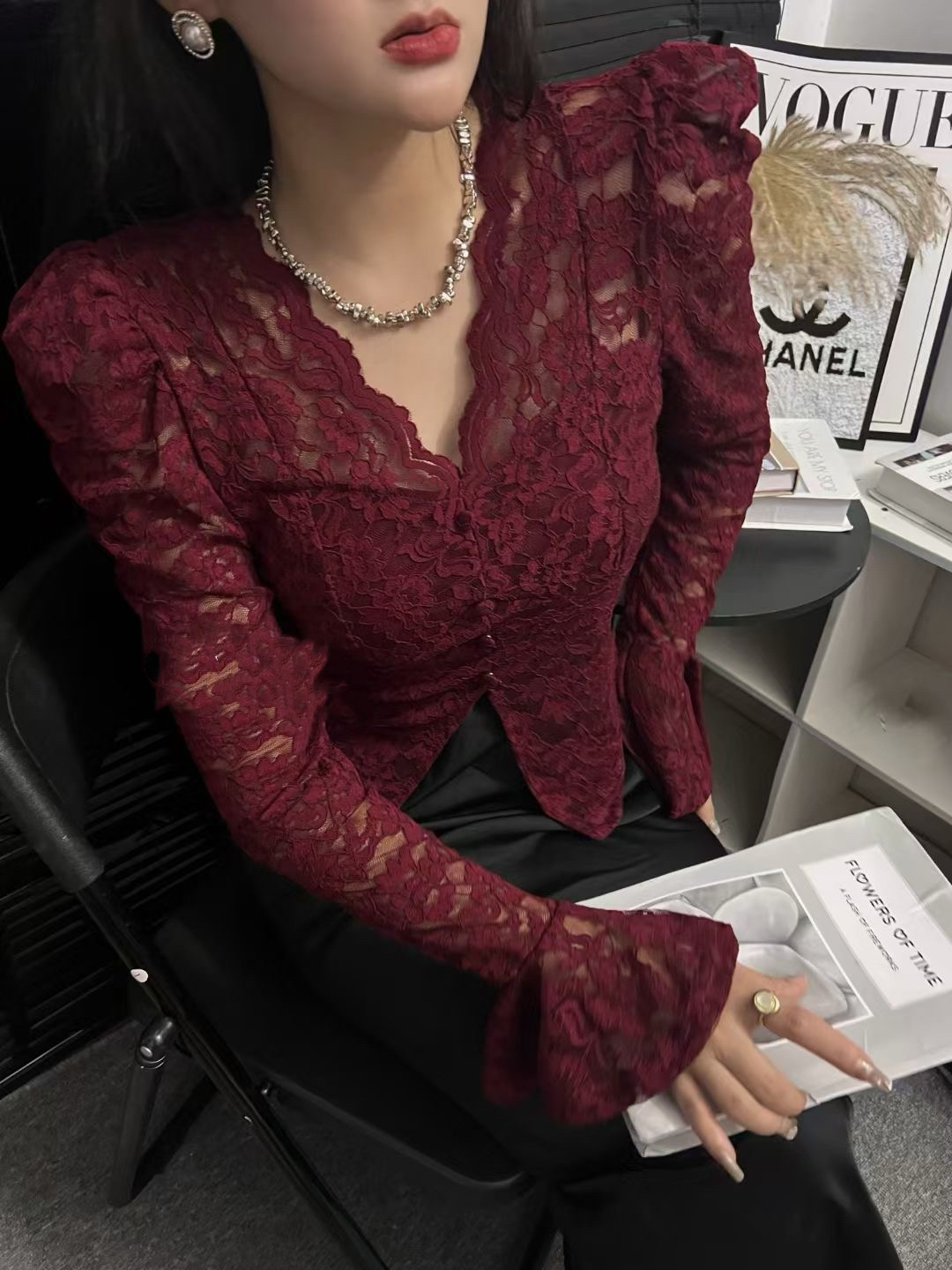 颖儿定制款 蕾丝显瘦上衣