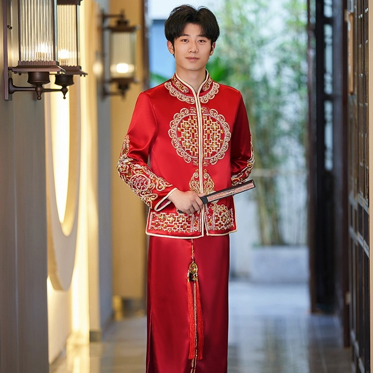 秀禾服男士唐装2023新款缎面中式新郎结婚礼服秀和接亲敬酒龙凤褂