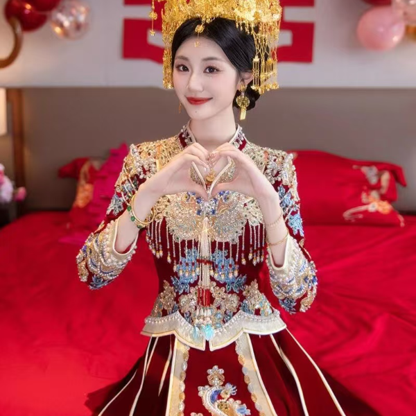 秀禾服2025年新娘红色中式礼服天红色显瘦重工奢华敬酒服出阁服春