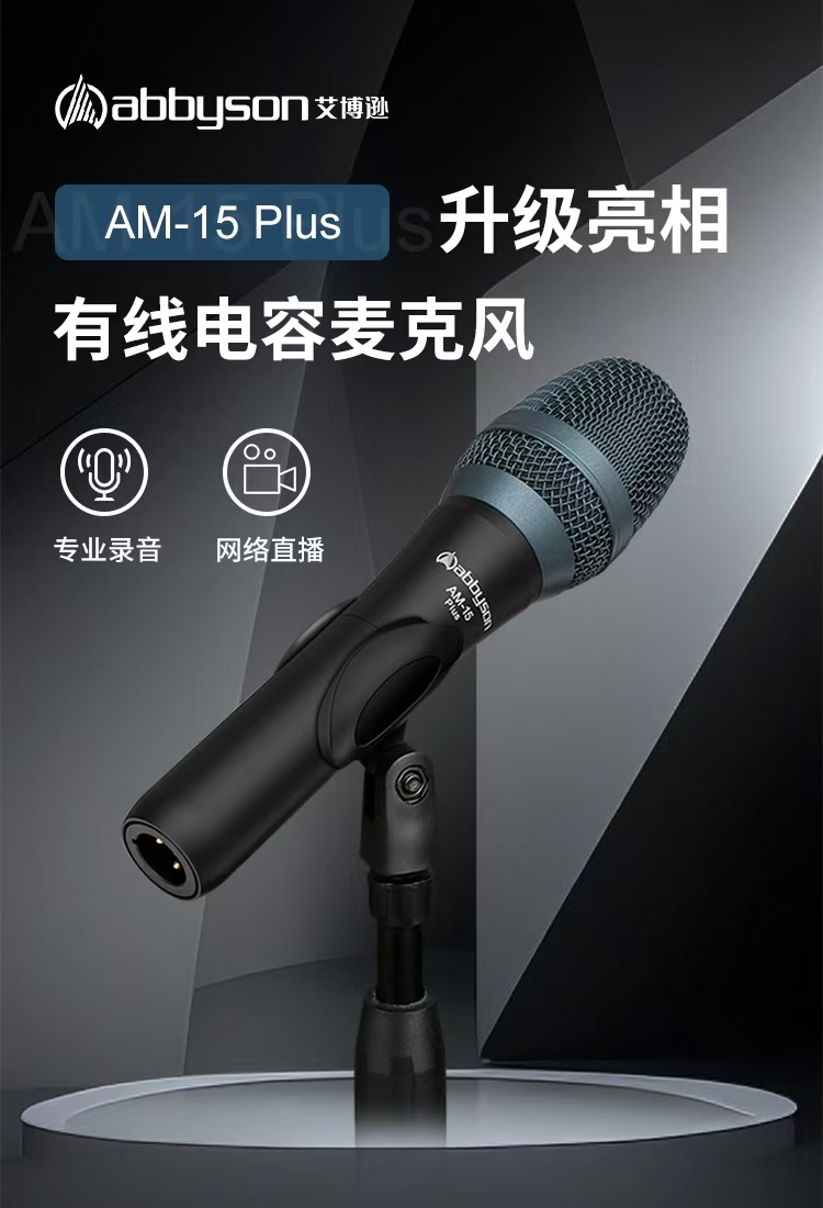 艾博逊麦克风AM-15PLUS有线电容麦直播唱歌录音声卡通用